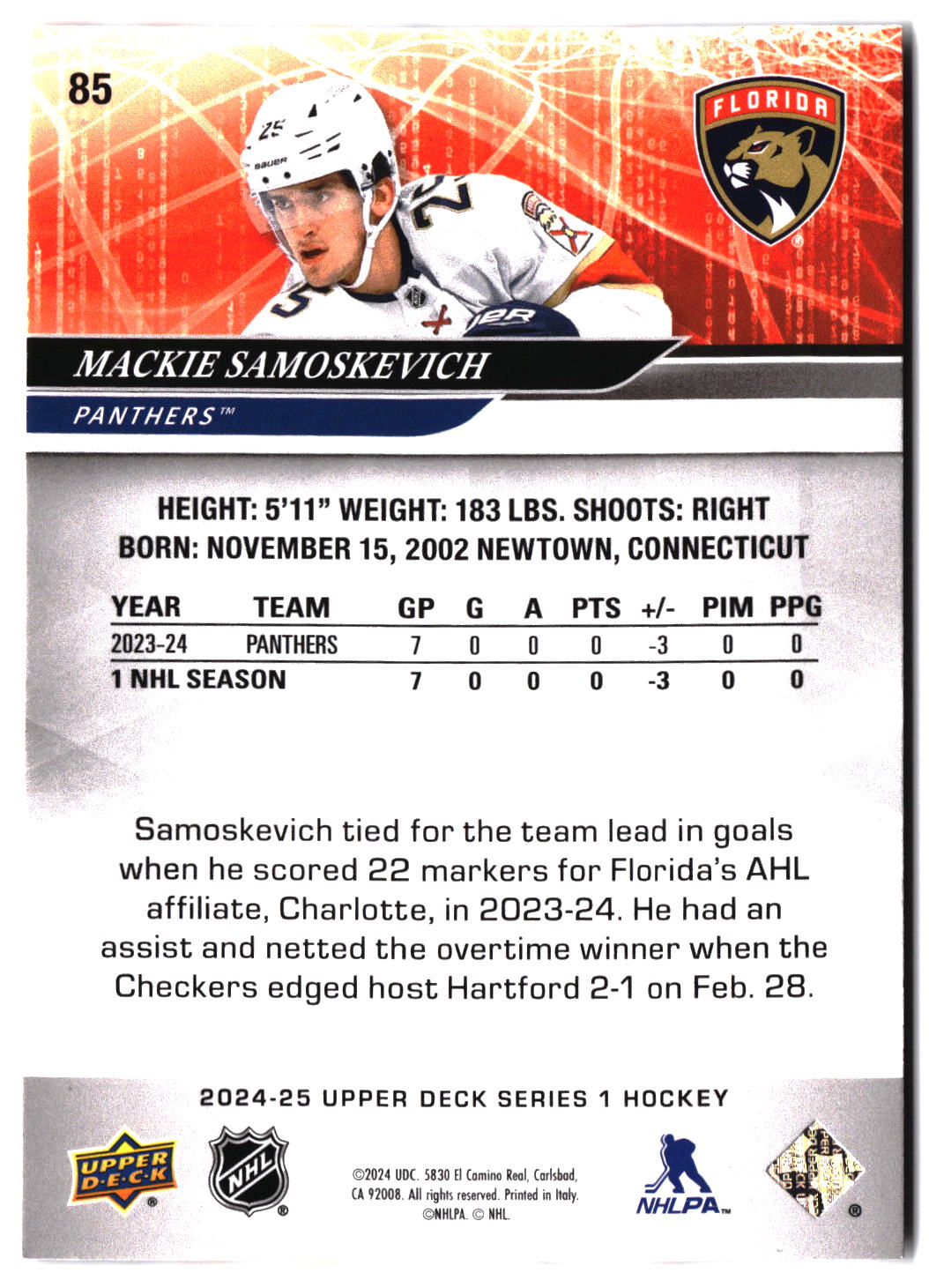 2024-25 Upper Deck #85 Mackie Samoskevich