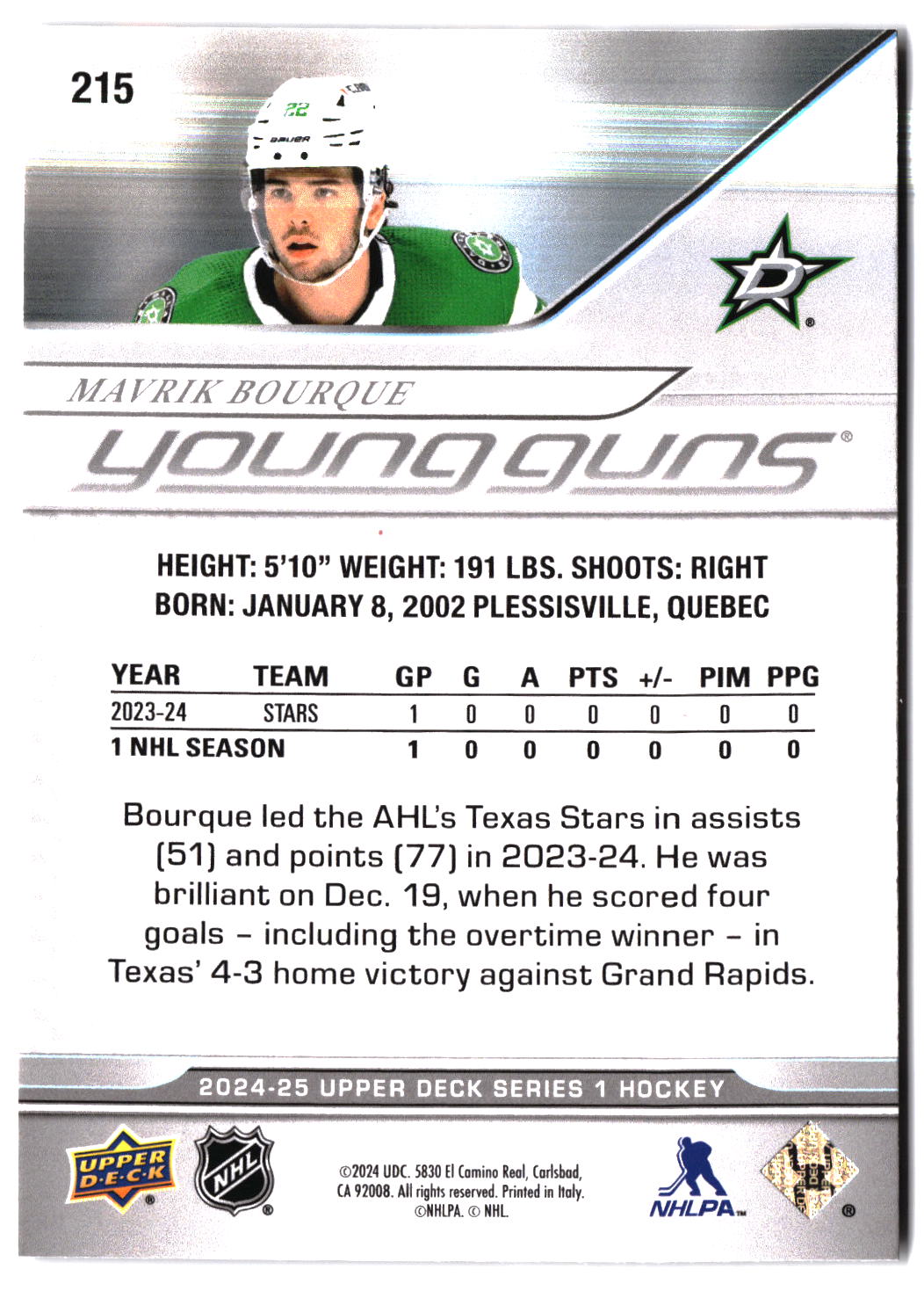2024-25 Upper Deck #215 Mavrik Bourque