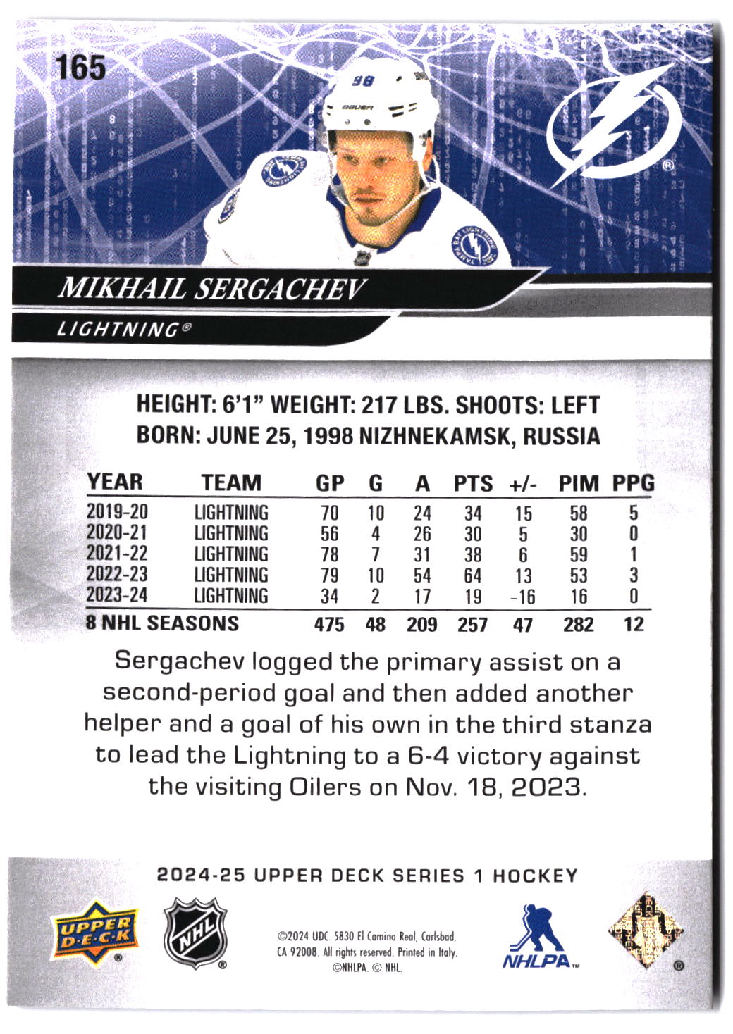 2024-25 Upper Deck #165 Mikhail Sergachev