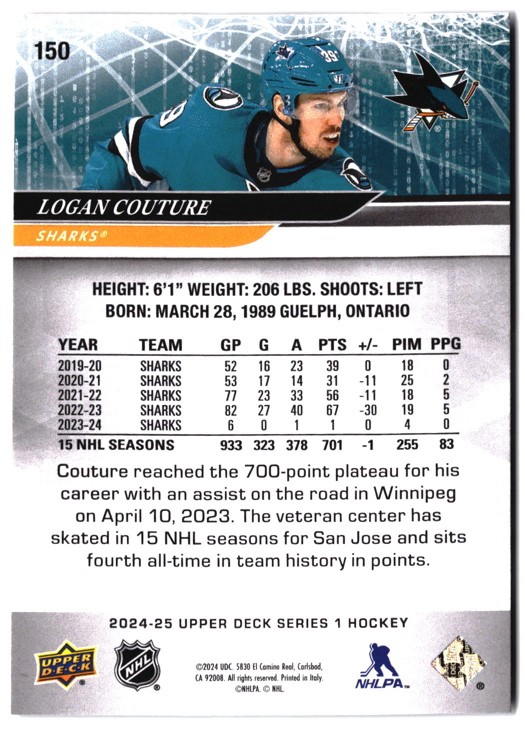 2024-25 Upper Deck #150 Logan Couture