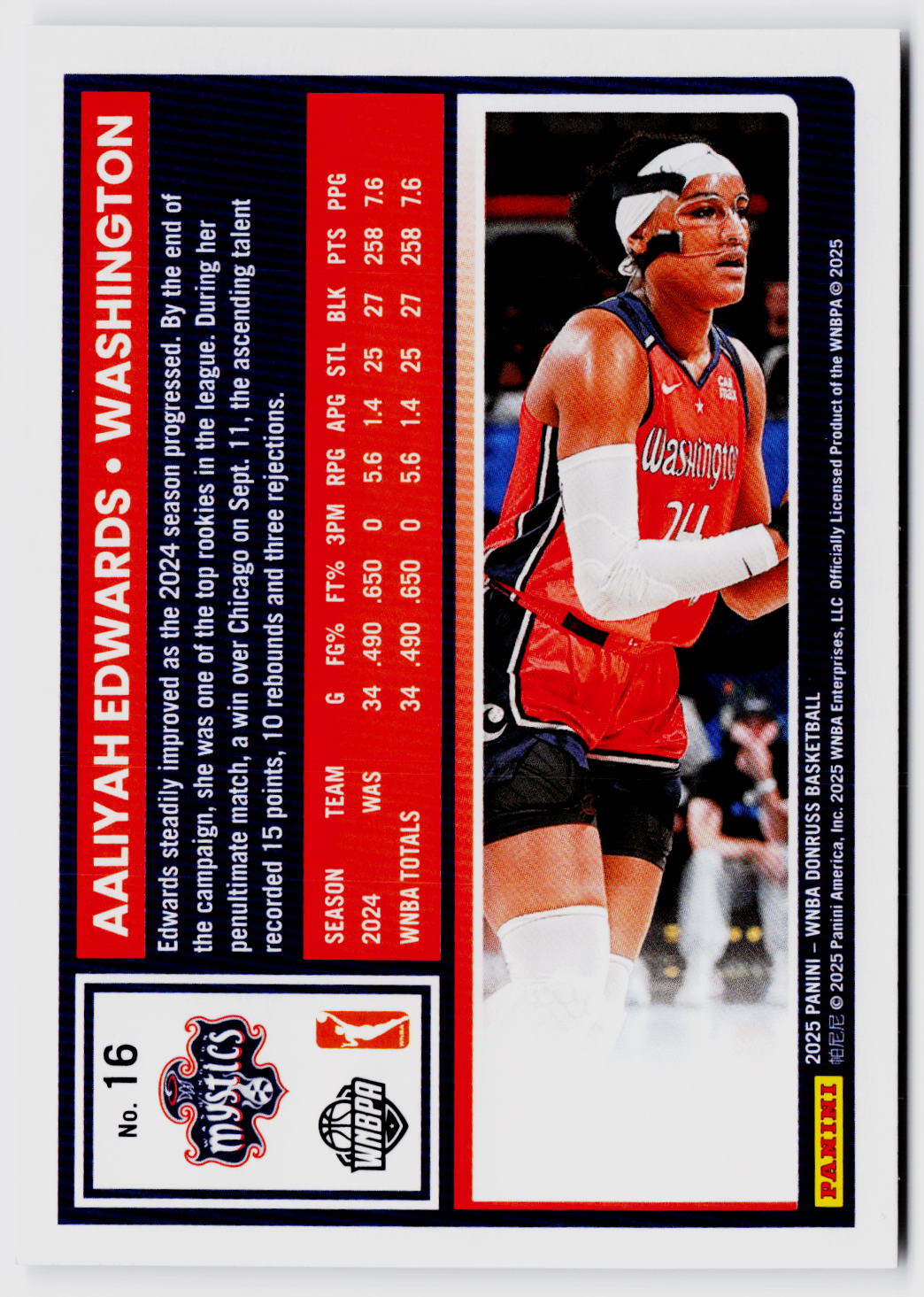2025 Donruss WNBA #16 Aaliyah Edwards