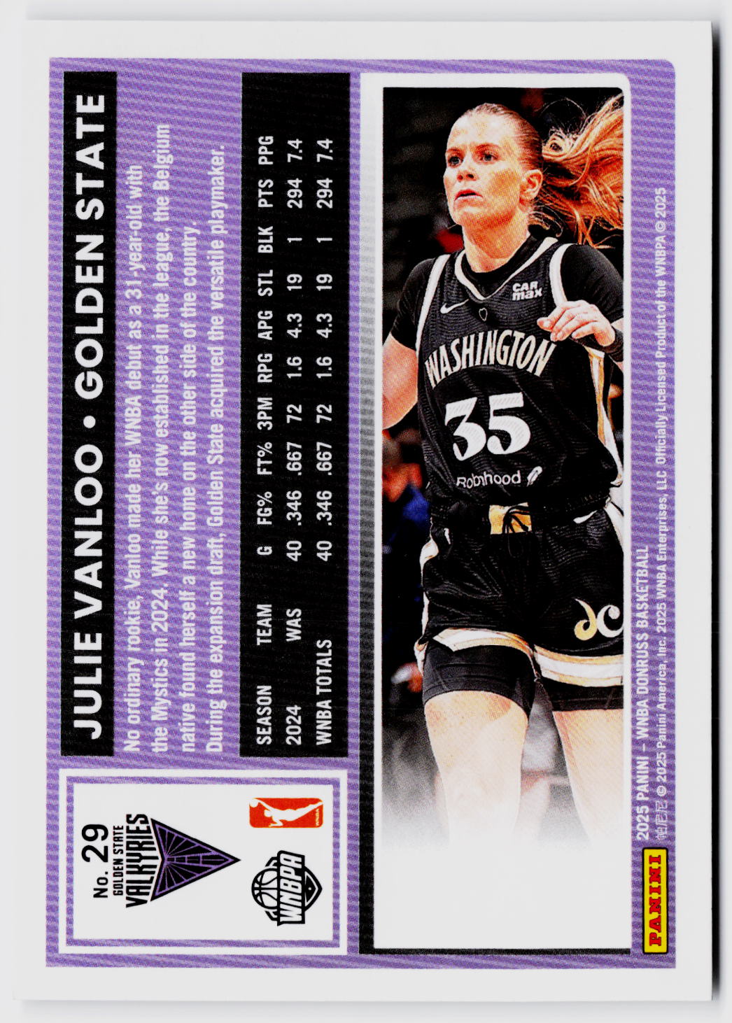 2025 Donruss WNBA #29 Julie Vanloo
