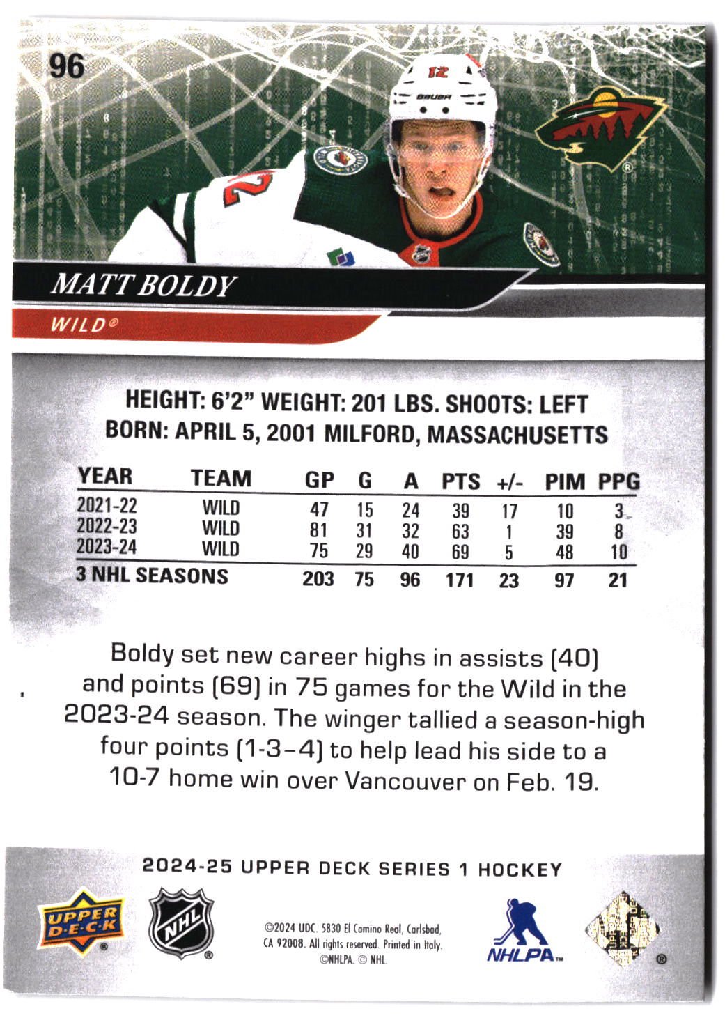 2024-25 Upper Deck #96 Matt Boldy