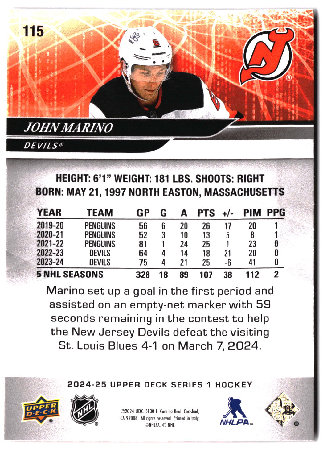 2024-25 Upper Deck #115 John Marino