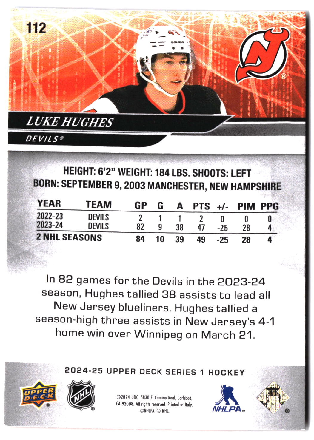2024-25 Upper Deck #112 Luke Hughes