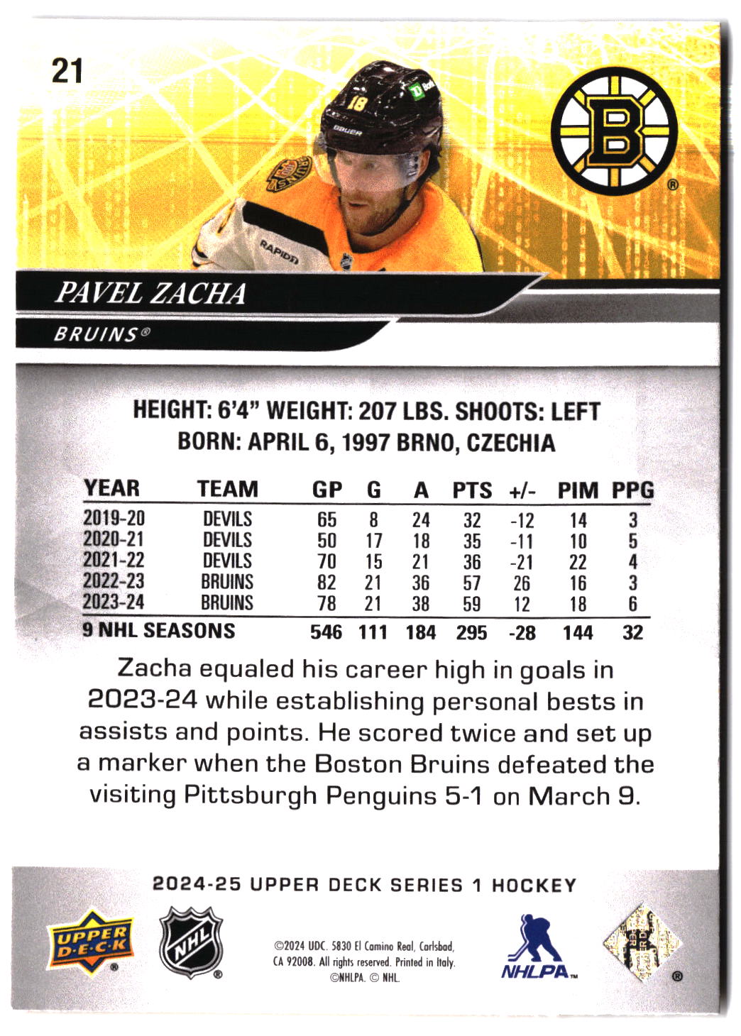 2024-25 Upper Deck #21 Pavel Zacha