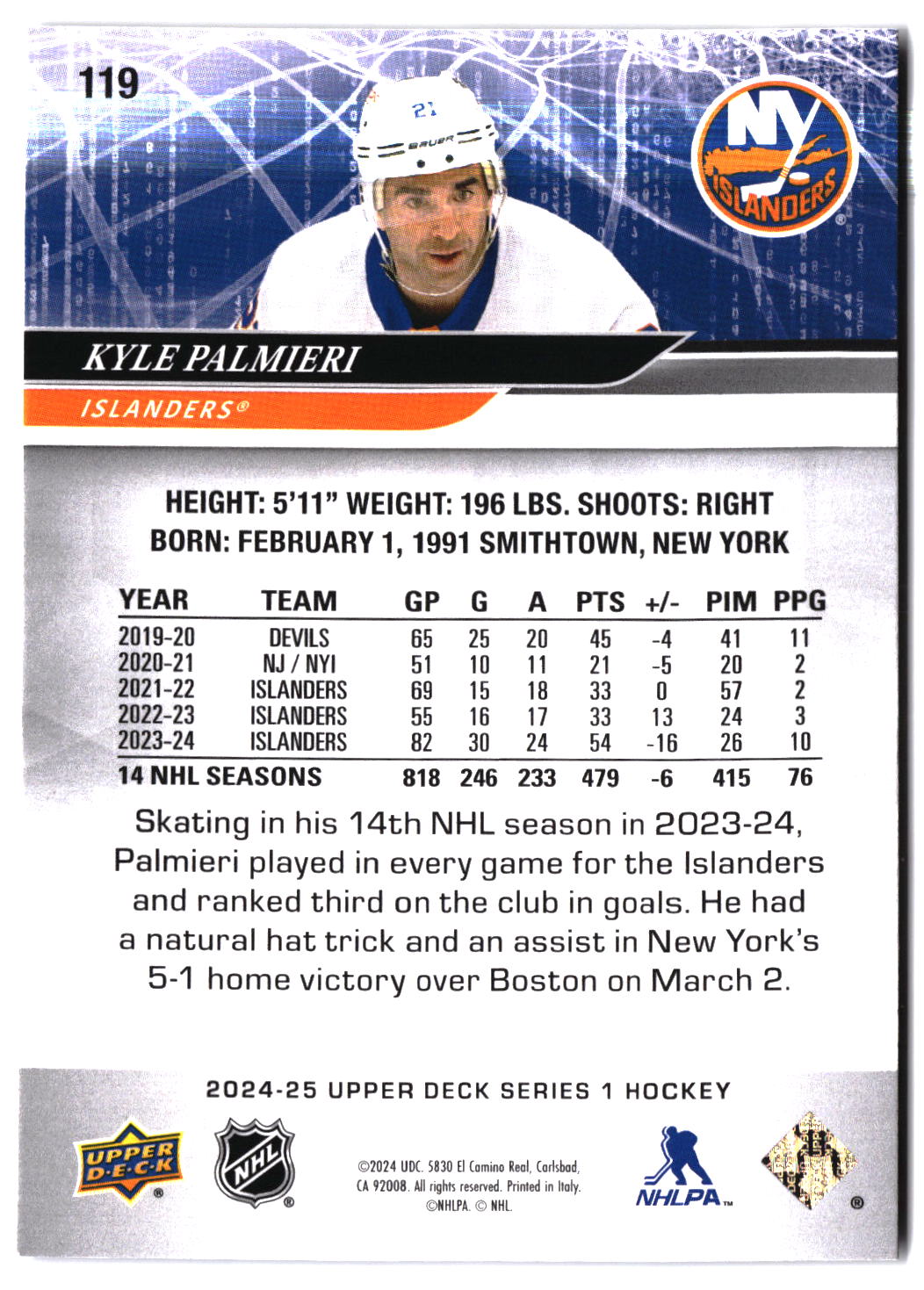 2024-25 Upper Deck #119 Kyle Palmieri