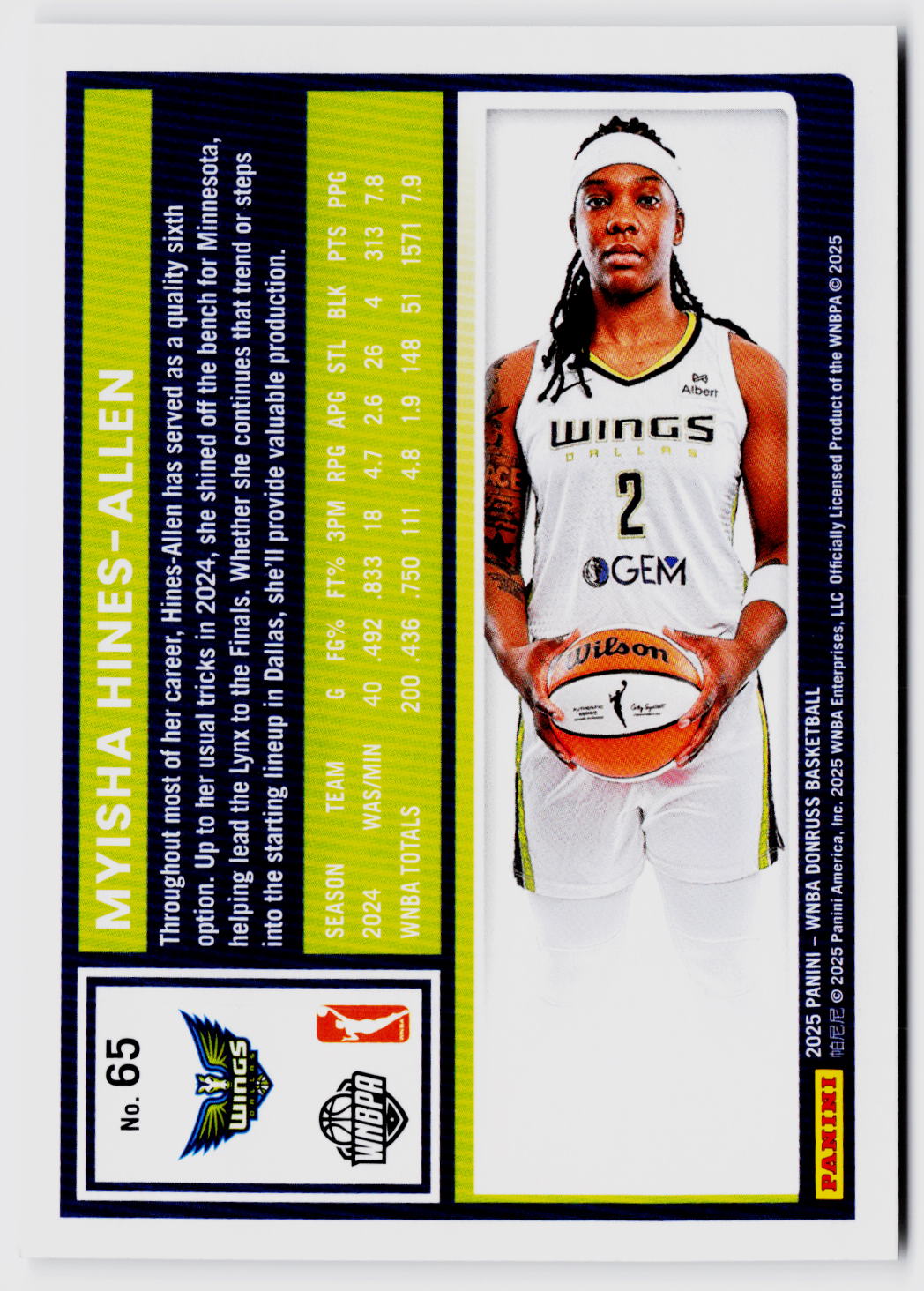 2025 Donruss WNBA #65 Myisha Hines-Allen