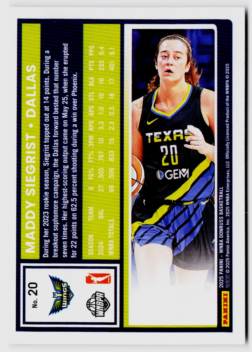2025 Donruss WNBA #20 Maddy Siegrist