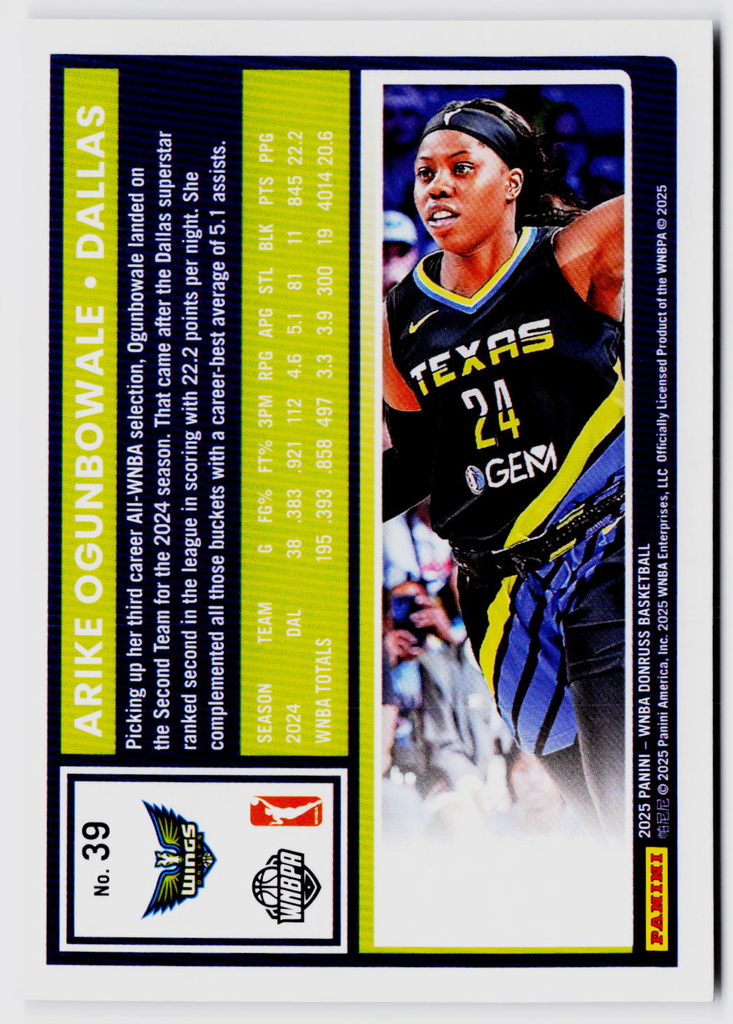 2025 Donruss WNBA #39 Arike Ogunbowale