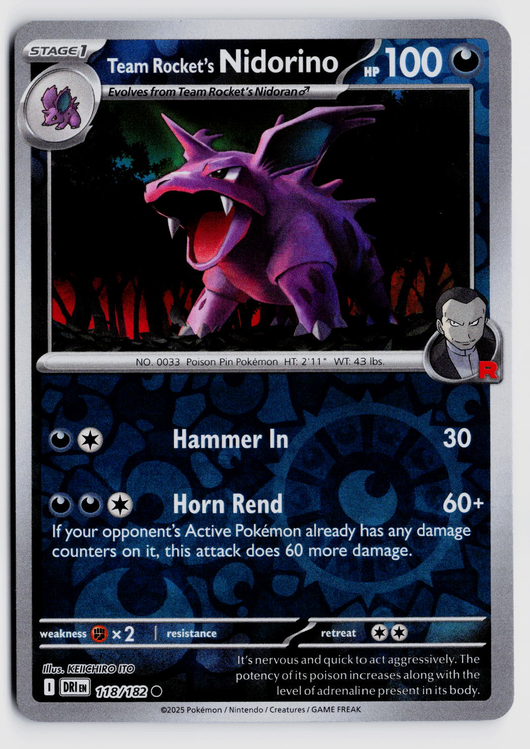 SV10: Destined Rivals #118/182 Team Rocket's Nidorino Reverse Holo